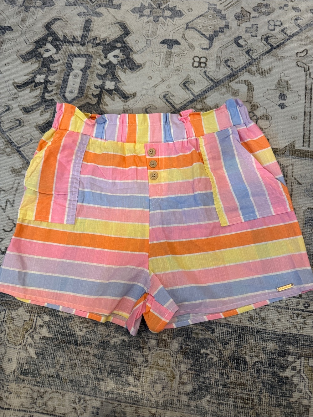 Tahari Girl Size 12 Pastel Rainbow Stripe Cotton Shorts Pockets